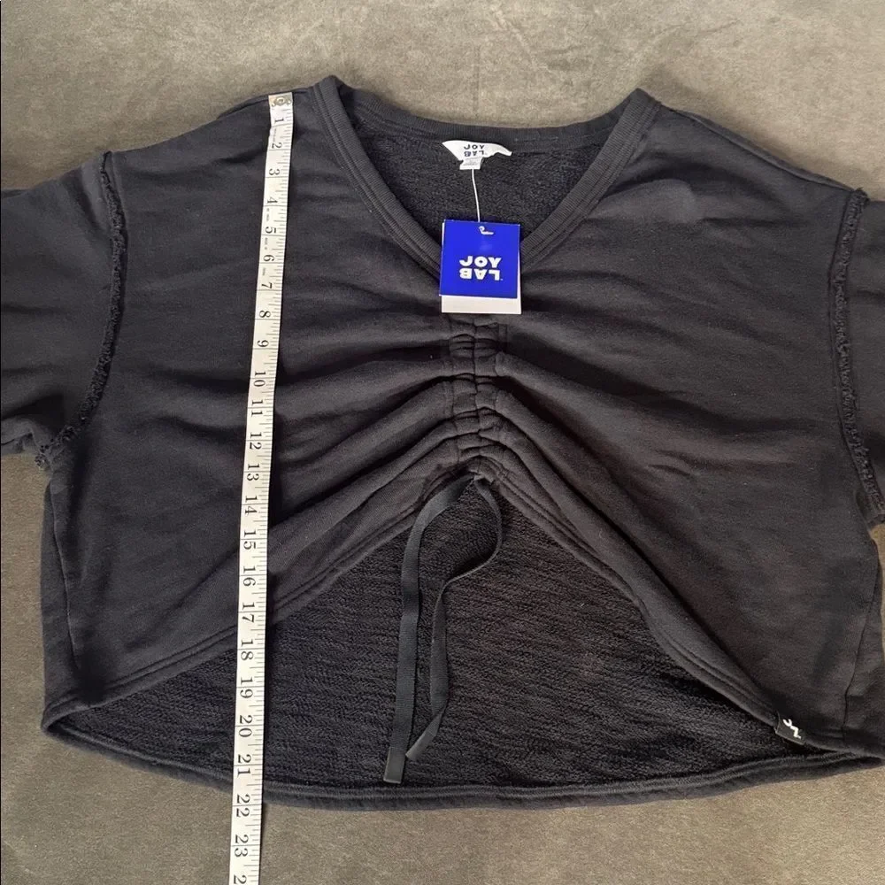 Women’s Joy Lab Black Cinch Front V-Neck Long Sleeve Casual Sweater Size L NWT